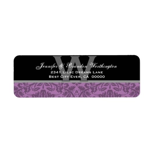 Elegante Mauve Damask bruiloft Etiket (Voorkant)