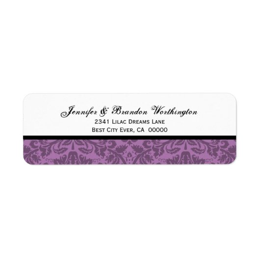 Elegante Mauve Damask bruiloft Etiket (Voorkant)