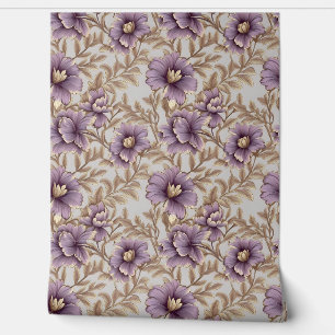 Elegante mauve en gouden bloemen lente bloemen behang