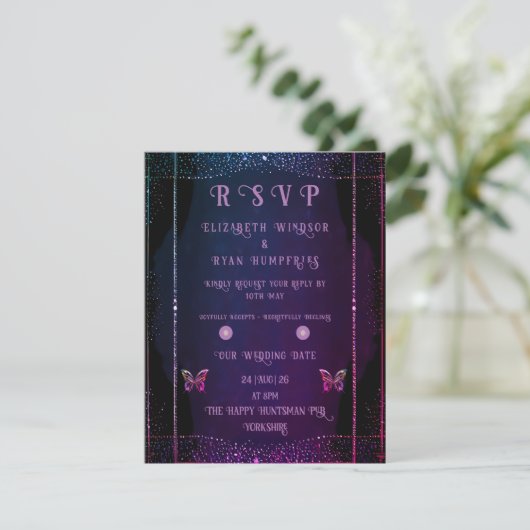 Elegante Mauve en gouden bruiloft RSVP Kaartje (Staand voorkant)