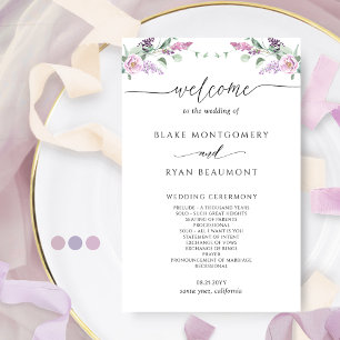 Elegante Mauve en Paarse Bloemen Wedding Programma
