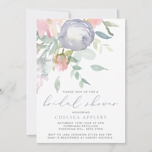 Elegante Mauve Floral Bridal Shower uitnodiging (Voorkant)