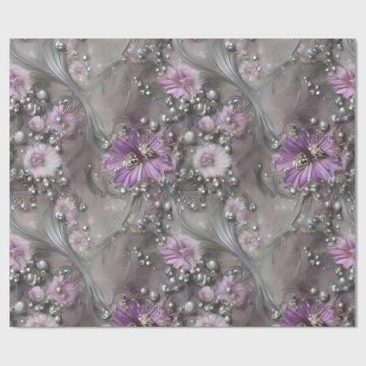 Elegante Mauve, Grijs, en Ivoor Bloemen & Beaded Cadeaupapier (Vlak)