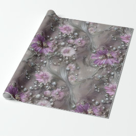 Elegante Mauve, Grijs, en Ivoor Bloemen & Beaded Cadeaupapier