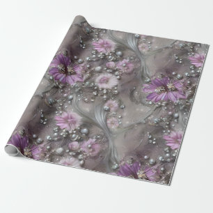Elegante Mauve, Grijs, en Ivoor Bloemen & Beaded Cadeaupapier