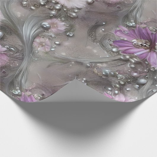 Elegante Mauve, Grijs, en Ivoor Bloemen & Beaded Cadeaupapier (Hoek)