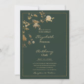 Elegante mauve groen goud bloemen luxe bruiloft kaart (Voorkant)