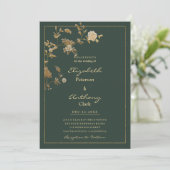 Elegante mauve groen goud bloemen luxe bruiloft kaart (Staand voorkant)