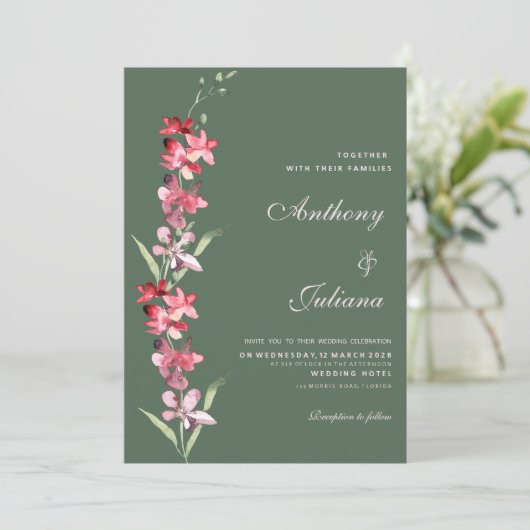 Elegante mauve groene roze orchidee bloemen Bruilo Kaart (Staand voorkant)