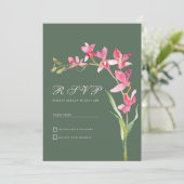 Elegante mauve groene roze orchidee bloemen RSVP Kaart (Staand voorkant)