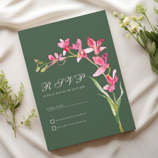 Elegante mauve groene roze orchidee bloemen RSVP Kaart