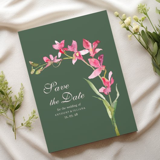 Elegante mauve groene roze orchidee Save the Date Kaart