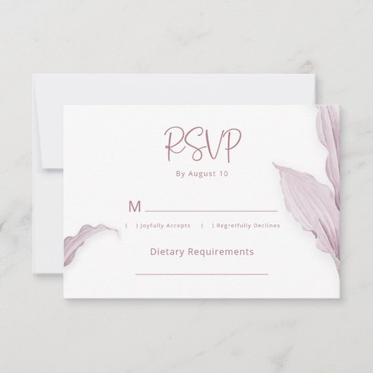 Elegante Mauve Leaf Minimal Wedding RSVP Kaart (Voorkant)