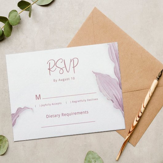Elegante Mauve Leaf Minimal Wedding RSVP Kaart