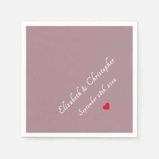 Elegante Mauve Monogram Trouwdatum Party Cocktail Servet (Voorkant)