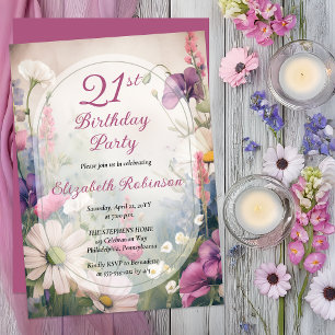 Elegante mauve Multi 21e verjaardagsfeest bloemm Kaart