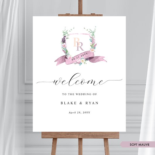 Elegante Mauve Paarse Monogram bruiloft Welkom Tek Poster