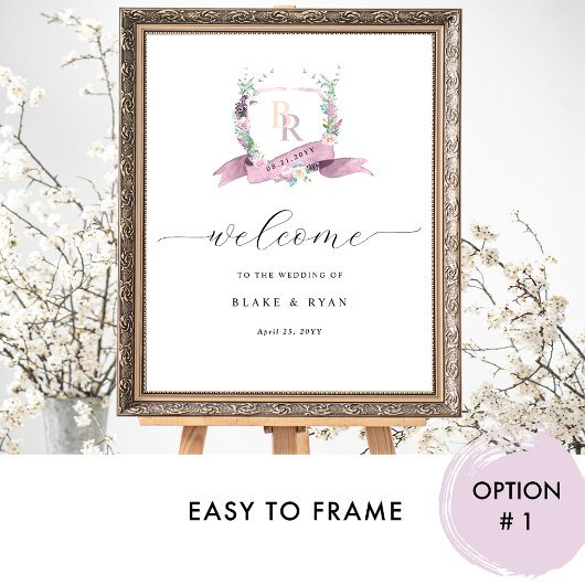 Elegante Mauve Paarse Monogram bruiloft Welkom Tek Poster