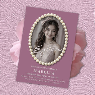 Elegante Mauve Parel 18e Verjaardag Foto Kaart