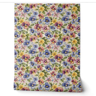 Elegante mauve pastel paarse lila gele viooltjes behang