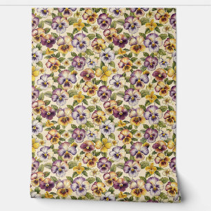 Elegante mauve pastel paarse lila gele viooltjes behang