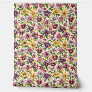 Elegante mauve pastel paarse lila gele viooltjes behang