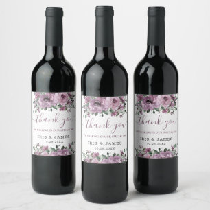Elegante Mauve Plum Paarse Floral Wedding Wijn Etiket