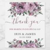 Elegante Mauve Plum Paarse Floral Wedding Wijn Etiket (Enkel label)