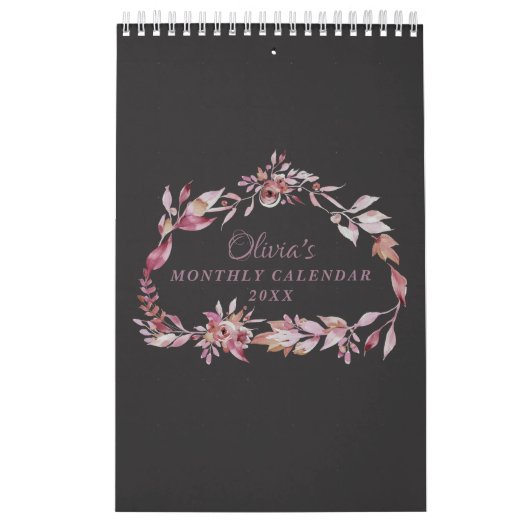 Elegante Mauve Roze Bloemen Patroon Maandelijkse P Kalender (Hoes)