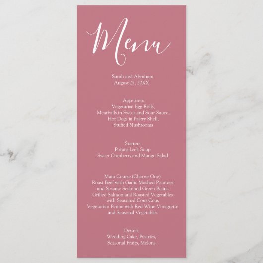 Elegante Mauve Roze en Witte Rozen Wedding Menu (Voorkant)
