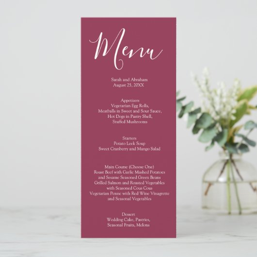 Elegante Mauve Roze en Witte Rozen Wedding Menu (Staand voorkant)