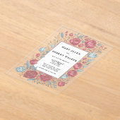 Elegante mauve roze lichtblauwe bloemen lijst brui acryl uitnodigingen (Laagn)