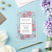 Elegante mauve roze lichtblauwe bloemen lijst brui acryl uitnodigingen (Insitu (Huwelijk))