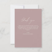Elegante Mauve Script Foto bruiloft Dank u kaart (Achterkant)