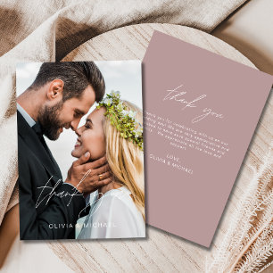 Elegante Mauve Script Foto bruiloft Dank u kaart