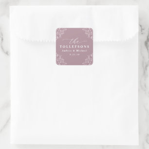 Elegante Mauve Stof Rose Trouw Klassiek Vierkante Sticker