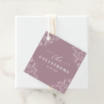 Elegante Mauve Stof Roze Trouw Klasse Favor Tags