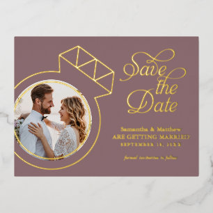 Elegante Mauve Trouwfoto 'Save the Date' Folie Uitnodiging Briefkaart