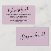 Elegante, Mauve typografie "We hebben bewogen" Kaa Visitekaartje (Voorkant / Achterkant)