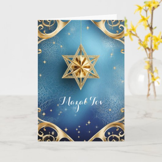 Elegante Mazal Tov, 5" x 7" Vouwkaart Kaart (Gele Bloem)