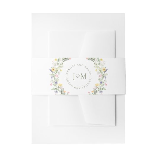 Elegante Meadow Bloem Monogram Trouwbuik Band Uitnodigingen Wikkel (Voorkant Voorbeeld)
