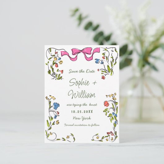 Elegante Meadow Wildflowers Bruiloft Save the Date Briefkaart (Staand voorkant)