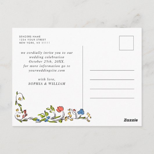 Elegante Meadow Wildflowers Bruiloft Save the Date Briefkaart (Achterkant)