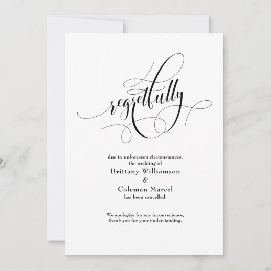 Elegante mededeling van afgeblazen bruiloft met sp kaart (Voorkant)