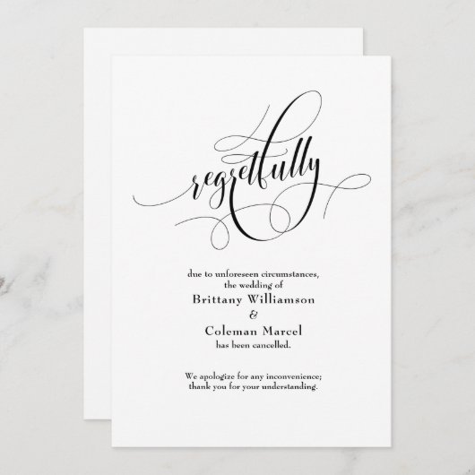 Elegante mededeling van afgeblazen trouwfeest kaart (Voorkant / Achterkant)