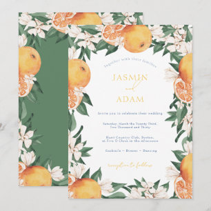 Elegante mediterraan oranje citrus bloemige trouwd kaart