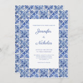 Elegante mediterraanse blauwe tegels bruiloft kaart (Voorkant / Achterkant)