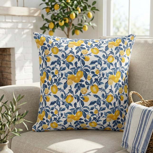Elegante Mediterraanse citroen botanisch  Kussen (Elegant mediterranean lemon  botanical pattern throw pillow)