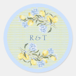 Elegante Mediterraanse citroenen Initialen Bruilof Ronde Sticker