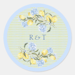 Elegante Mediterraanse citroenen Initialen Bruilof Ronde Sticker